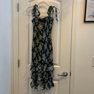 Abercrombie & Fitch smocked green floral midi dress